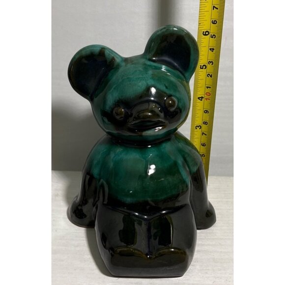 Canadiana Pottery Coin Bank Koala Bear Green Black Drip Glaze MCM 6" - Picture 7 of 8